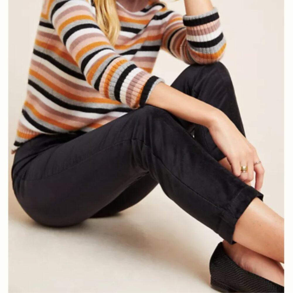 Anthropologie The Essential Velvet Slim High Rise Trousers